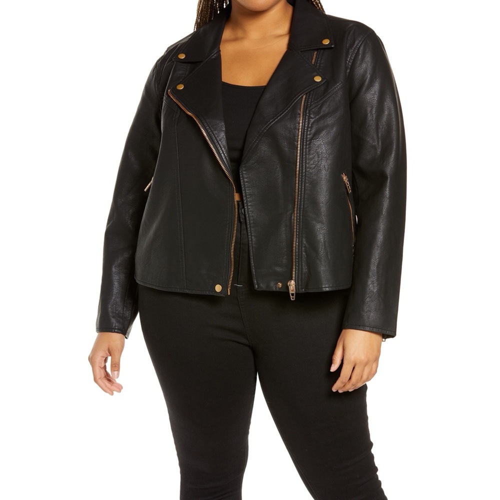 BLANKNYC Lifechanger Faux Leather Moto Jacket, Size 1X Black at Nordstrom